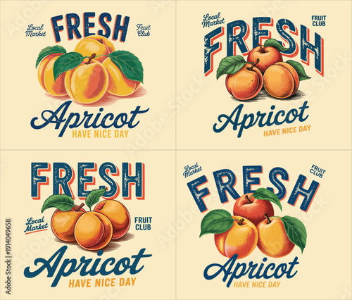 vintage fresh organic apricot fruit market hand drawn retro aesthetic street wear design vector illustration artwork