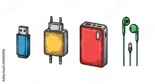 Colorful Mobile Phones and Headphones Illustration