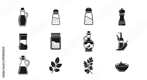 Spice and herb icons set with pepper salt oil and leaves vector
