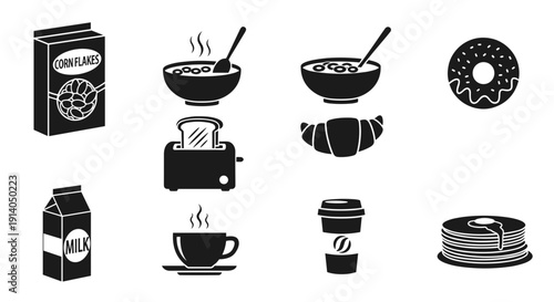 Breakfast Food Icons Set, Various Morning Meal Symbols