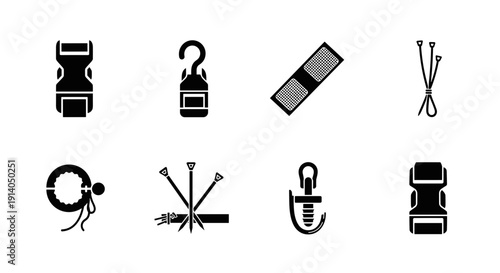 Sewing accessories icons set with thread needle and zipper vector
