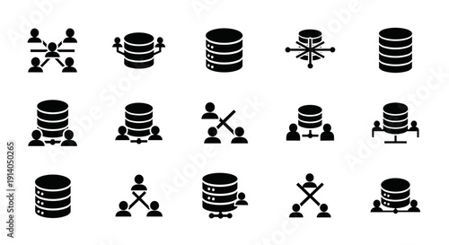 Database icons set with server storage and network vector

