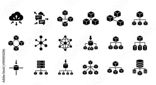 Network icons set with nodes cloud and data connection vector
