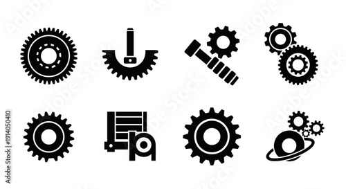Gear icons set with cogwheel machine and factory elements vector
