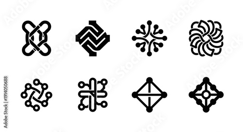 Abstract geometric icons set with ornamental shapes 
