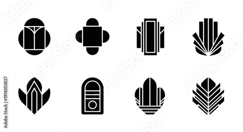 Art deco ornaments icons set with geometric decorative shapes vector
