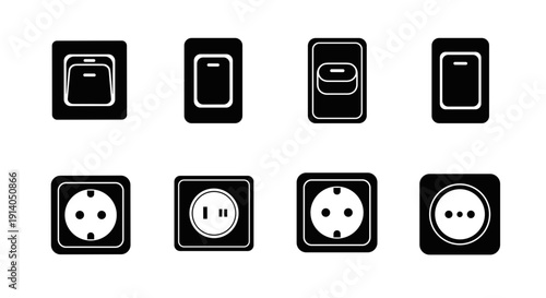 Socket icons set with outlet plug and power connection

