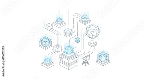 Isometric smart factory and industrial automation vector scene showing robotic systems, connected machines, digital twin environment, and Industry 4.0 manufacturing workflow with engineers monitoring 