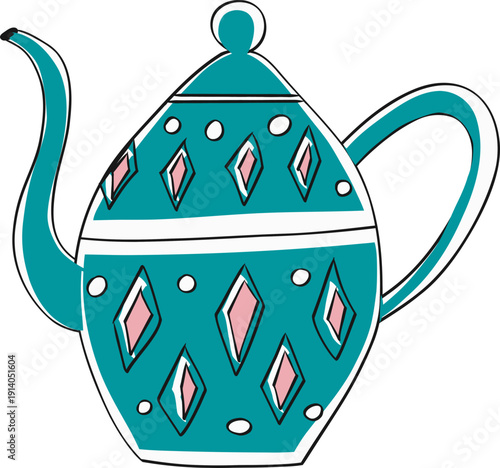 Scandinavian Folk Art Teapot & Cup Illustration