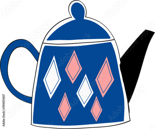 Scandinavian Folk Art Teapot & Cup Illustration