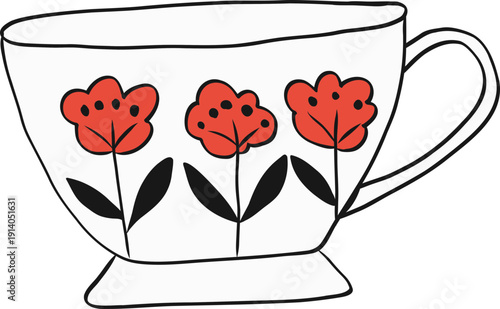 Scandinavian Folk Art Teapot & Cup Illustration