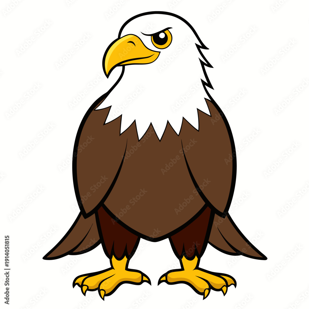 Obraz premium Cartoon bald eagle standing proudly with white head and brown feathers on a white background