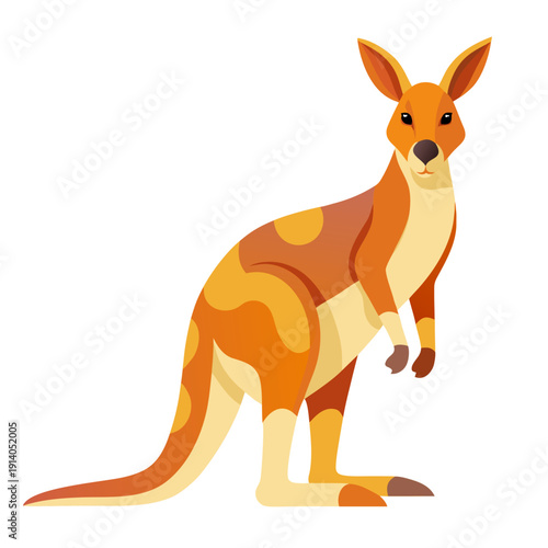 Colorful cartoon kangaroo standing with tail and paws in playful animal illustration on white background