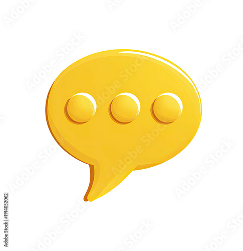 Tapety artystyczne Glossy yellow speech bubble with three dots, isolated against a solid black background