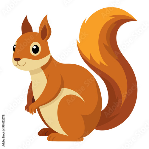 Adorable cartoon squirrel with bushy tail and cute features in a charming animal illustration on a clean white background