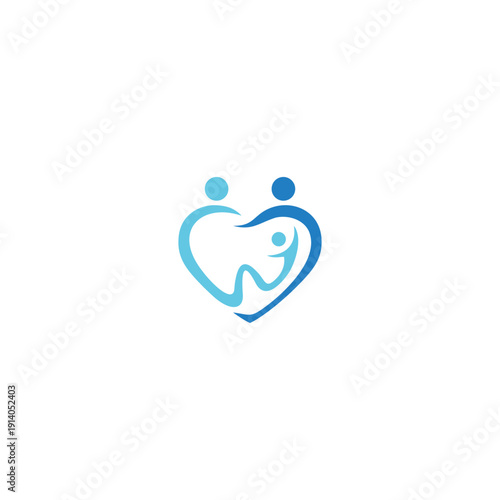 Family Dental Care Logo HeartShaped Design with People and Tooth.