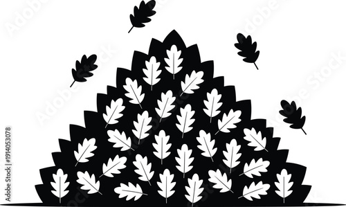 Autumn leaf pile silhouette illustration isolated on white background, falling oak leaves graphic design element for seasonal nature concept art