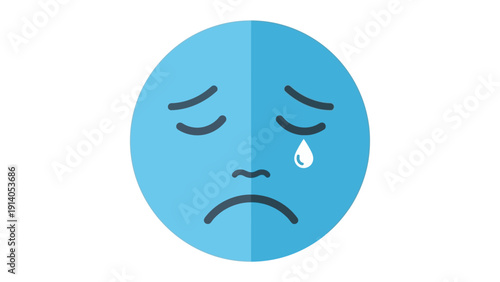 a blue crying emoji face icon a flat graphic illustration with a tear symbolizing deep sadness depression and emotional pain for digital media.