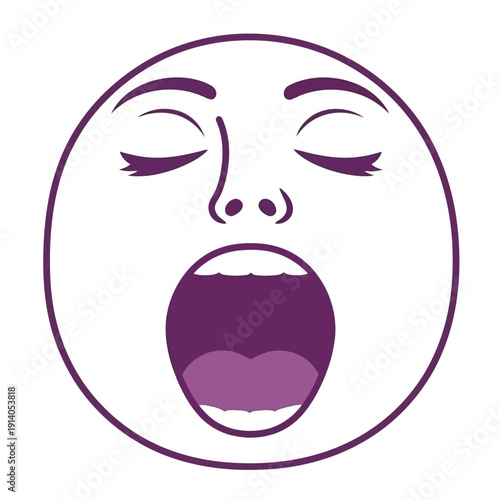 a sleepy cartoon face yawning widely with closed eyes and an open mouth illustrating overwhelming tiredness exhaustion or boredom