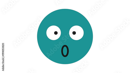 a wide-eyed surprised emoji face in teal with an o shaped mouth on white conveying shock and unexpected emotion.