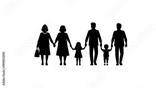 a multi-generational family silhouette holding hands and walking symbolizing unity support and strong family bonds and togetherness.