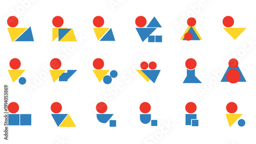 abstract geometric shapes creating stylized human forms and poses ideal for graphic design education and icons.