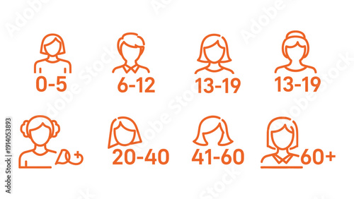 age group vector icons depicting diverse human demographics from infants to seniors perfect for user interfaces marketing data display.