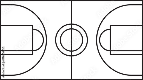 An aerial view of an empty basketball court, with its clearly delineated lines and the central circle ready for the start of a thrilling game.