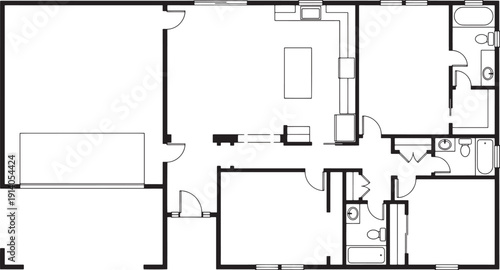 Architectural Blueprint of a modern home, offering a detailed glimpse into its design, spatial layout and room configuration.
