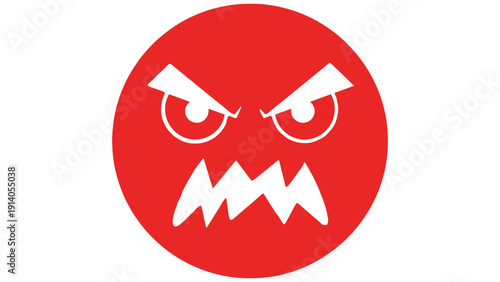 furious red monster face illustration with sharp jagged teeth and glaring eyes conveying intense anger danger and warning for design assets.