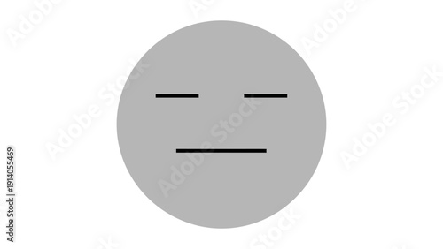 minimalist gray emotionless face graphic neutral emoticon showing indifference or apathy on white background ideal for ui design.