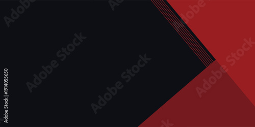 Geometri 3d modern membentuk garis hitam dengan batas merah pada latar belakang gelap. Garis merah terang mewah dengan efek metalik.modern