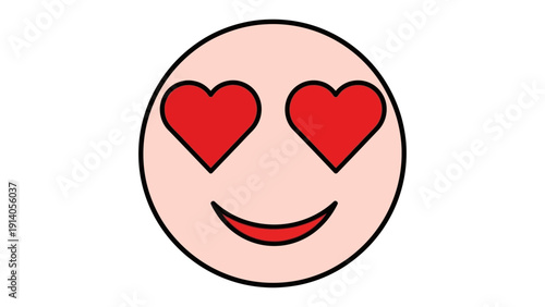 a cute love struck emoji face with bright red heart eyes and a happy smile conveying adoration and joy for digital messaging.