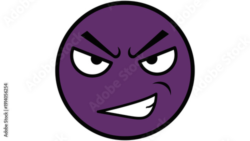 a purple evil cartoon face with angry furrowed brows and a sly smirk digital graphic illustration conveying malice perfect for games.