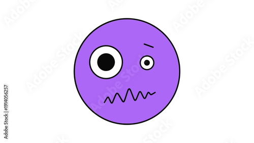 a quirky purple cartoon face with misaligned eyes and a wavy mouth conveying anxiety and confusion ideal for illustrating stress and emotional distress.