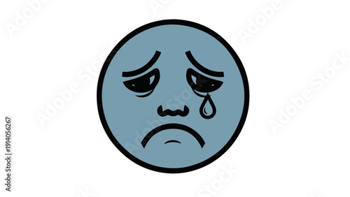a sad crying face emoji isolated on a white background expressing deep sorrow and emotional pain perfect for concepts of grief depression and unhappiness.
