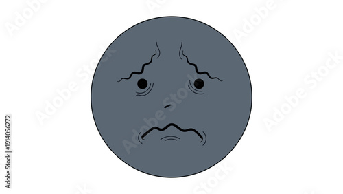 a sad grey cartoon face illustration depicting deep worry and anxiety on a white background suitable for mental health content.