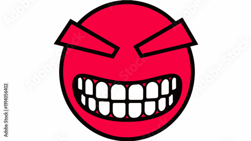angry red face emoji icon with menacing gritted teeth and angular eyebrows a fierce graphic illustration for warning and aggression