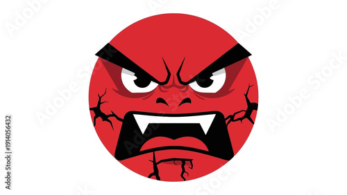 angry red monster face emoji with sharp fangs and cracked skin expressing aggressive rage symbolizing fury for emotional impact.