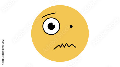 awkward emoji character with wide eye raised brow and jagged mouth expressing nervous confusion and intense discomfort.
