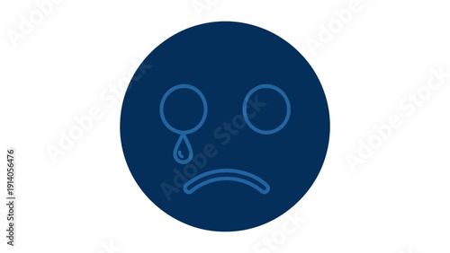 blue crying emoji with teardrop in a dark circle conveying profound sadness emotional pain mental health awareness and distress.