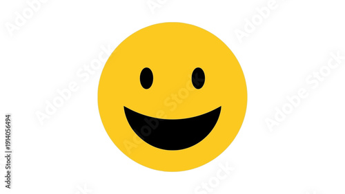 bright yellow smiley face icon on white background symbolizing joy happiness and positive emotion for digital design projects.