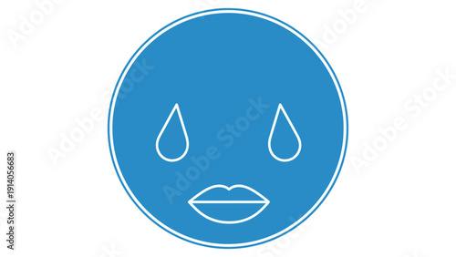 crying emoji with tears a sad mouth on blue symbolizing sadness grief disappointment and emotional distress.
