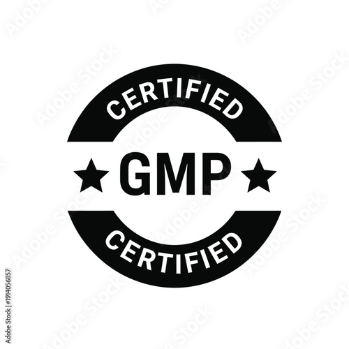 Vector illustration icon certified gmp logo with black and white design