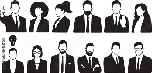 Business people icons in black and white