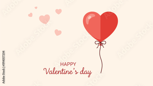 Heart shaped balloon floating with smaller hearts celebrates Happy Valentine's Day with a romantic and cute feel.