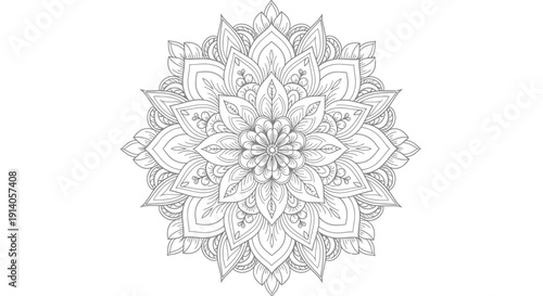 Intricate Floral Mandala Pattern, Spiritual Meditation Design, Isolated White Background