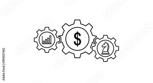 Business Strategy Gears, Financial Planning and Chess Knight Concept, Isolated White Background