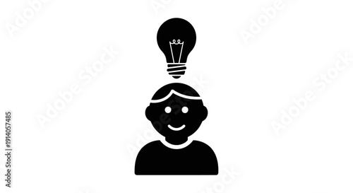 Silhouette of a Person with a Lightbulb Above, Symbolizing a Bright Idea or Inspiration on Isolated White Background