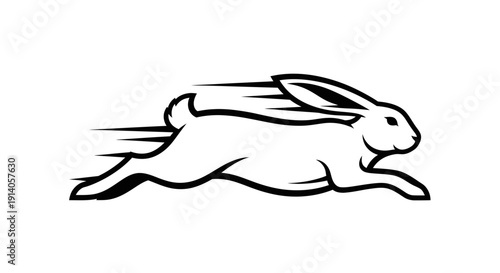 Energetic running rabbit or hare in swift motion, depicting high speed and agility, with dynamic lines on isolated white background.